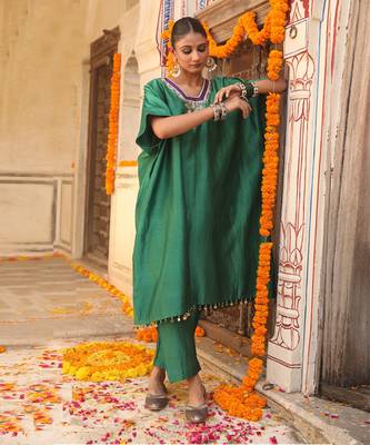 Hazel Kaftan Set in Teal Green with Zardosi Handwork 1