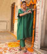 Hazel Kaftan Set in Teal Green with Zardosi Handwork