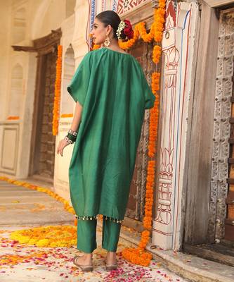 Hazel Kaftan Set in Teal Green with Zardosi Handwork 3