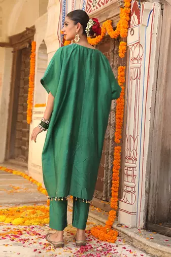 Hazel Kaftan Set in Teal Green with Zardosi Handwork