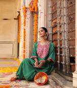 Hayaat Dhoti Set in Teal Green with Hand Pitta Embroidery