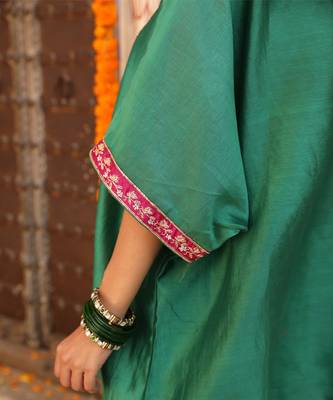 Hayaat Dhoti Set in Teal Green with Hand Pitta Embroidery 2