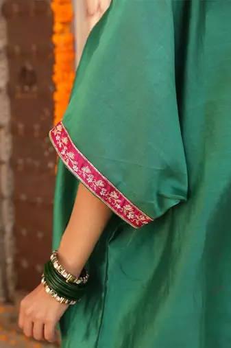 Hayaat Dhoti Set in Teal Green with Hand Pitta Embroidery