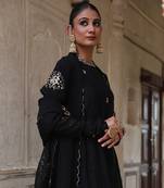 Siyaah Kali Suit Set in Black with Mukaish Zardosi Handwork