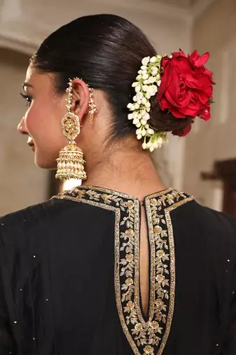 Siyaah Kali Suit Set in Black with Mukaish Zardosi Handwork