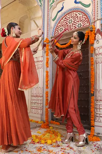 Sahiba Brick Rust Silk Suit Set