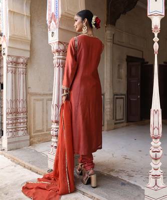 Sahiba Brick Rust Silk Suit Set 3