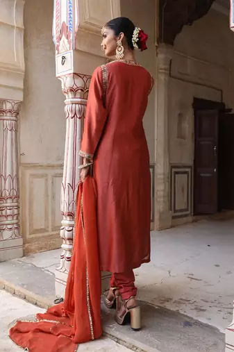 Sahiba Brick Rust Silk Suit Set