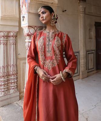 Sahiba Brick Rust Silk Suit Set 1