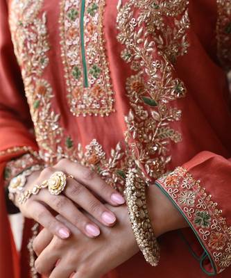 Sahiba Brick Rust Silk Suit Set 4