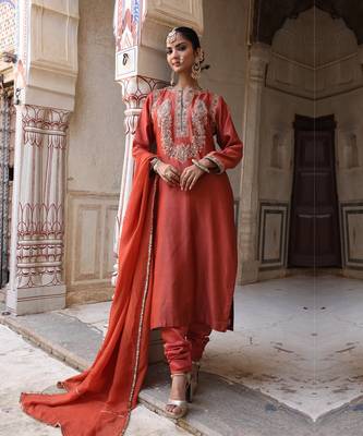 Sahiba Brick Rust Silk Suit Set 5