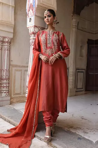 Sahiba Brick Rust Silk Suit Set