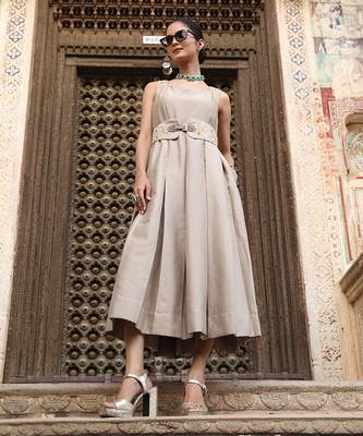 AD Dress in Ash Color with Hand Pitta Work & Belt 1