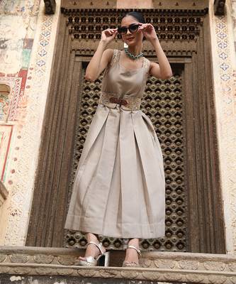AD Dress in Ash Color with Hand Pitta Work & Belt 2