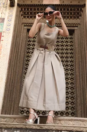 AD Dress in Ash Color with Hand Pitta Work & Belt