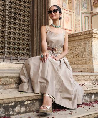 AD Dress in Ash Color with Hand Pitta Work & Belt 4