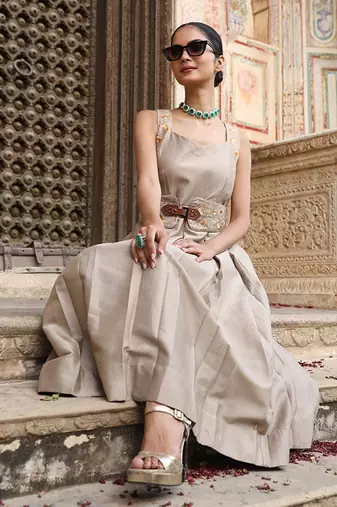 AD Dress in Ash Color with Hand Pitta Work & Belt