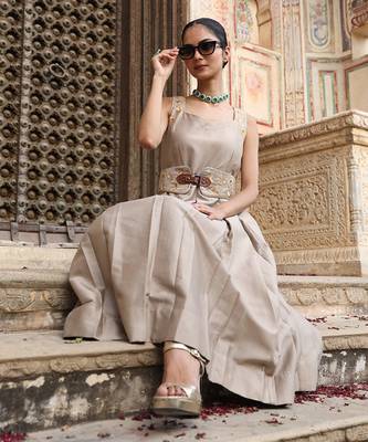 AD Dress in Ash Color with Hand Pitta Work & Belt 5
