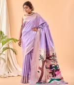 Lavender Paithani style silk Bland zari weaving border & Pallu Saree with Blouse