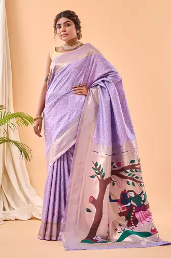 Lavender Paithani style silk Bland zari weaving border & Pallu Saree with Blouse