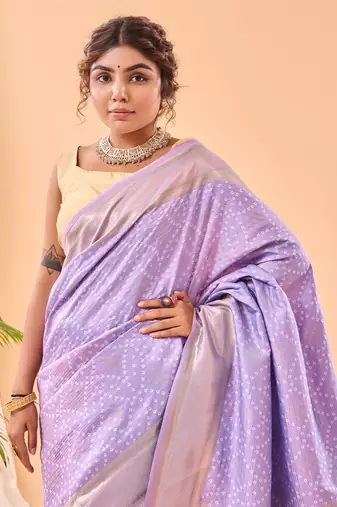 Lavender Paithani style silk Bland zari weaving border & Pallu Saree with Blouse