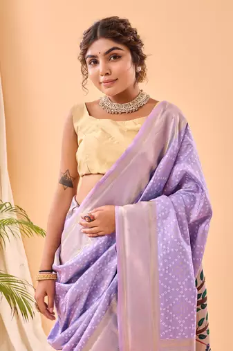 Lavender Paithani style silk Bland zari weaving border & Pallu Saree with Blouse
