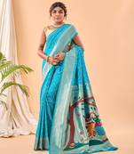 Sky Paithani style silk Bland zari weaving border & Pallu Saree with Blouse