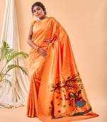 Yellow Paithani style silk Bland zari weaving border & Pallu Saree with Blouse