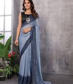Blue designer zari weave ready to wear saree with contrast blouse piece