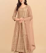 Peach Soft Net Beautiful Festive Semi Stitched Embroidered Designer Salwar Suit