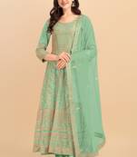 Light Green Soft Net Beautiful Festive Semi Stitched Embroidered Designer Salwar Suit