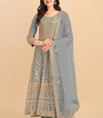 Slate Grey Soft Net Beautiful Festive Semi Stitched Embroidered Designer Salwar Suit