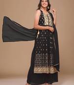 Black Georgette Semi Stitched Embroidered Palazzo Suit