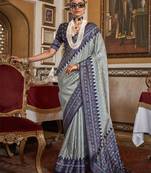 Soft silk woven printed patola designed saree (grey)