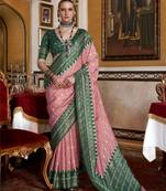 Soft silk woven printed patola designed saree (peach)