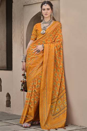 Pure Crepe Printed Patola Designer Saree (mustard)