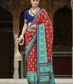 Soft silk woven printed patola designed saree (red)