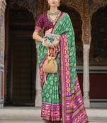 Soft silk woven printed patola designed saree (green)
