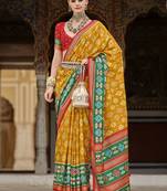 Soft silk woven printed patola designed saree (mustard)