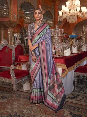 Soft silk stripped patola saree for women (levender) 1