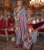 Soft silk stripped patola saree for women (levender)