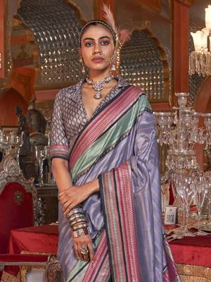 Soft silk stripped patola saree for women (levender) 2