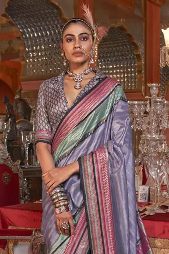 Soft silk stripped patola saree for women (levender)