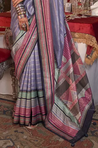 Soft silk stripped patola saree for women (levender)