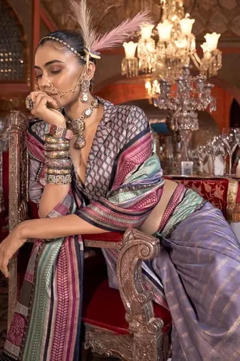 Soft silk stripped patola saree for women (levender)