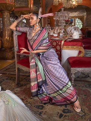 Soft silk stripped patola saree for women (levender) 5