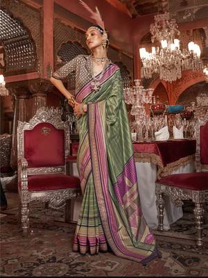 Soft silk stripped patola saree for women (mehendi) 1
