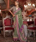 Soft silk stripped patola saree for women (mehendi)