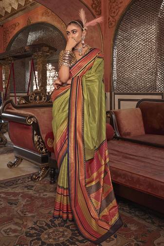 Soft silk stripped patola saree for women (parrotgreen)