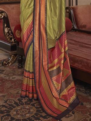 Soft silk stripped patola saree for women (parrotgreen) 3